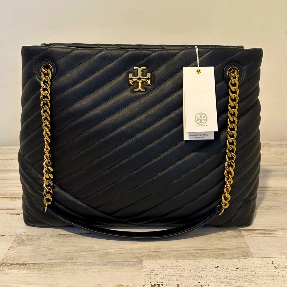 TORY BURCH Kira Chevron Leather Tote Black